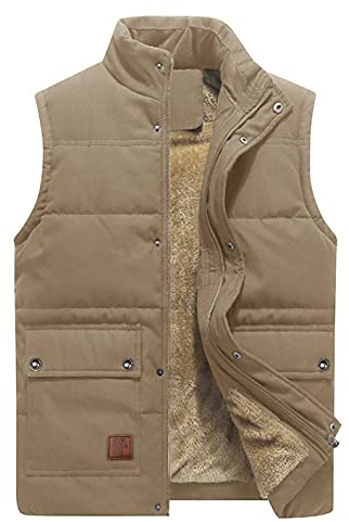 KEFITEVD Sleeveless Jacket Men Fleece Fishing Gilet Winter Warm Body Warmer Outdoor Gardening Gilets Khaki, 2XL