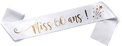 OLILLY - Écharpe Anniversaire Femme – Miss 60 Ans – Écharpe Blanche Satinée avec Inscription Dorée – Accessoire Festif pour Anniversaire – Idée Cadeau Originale (60 ans)
