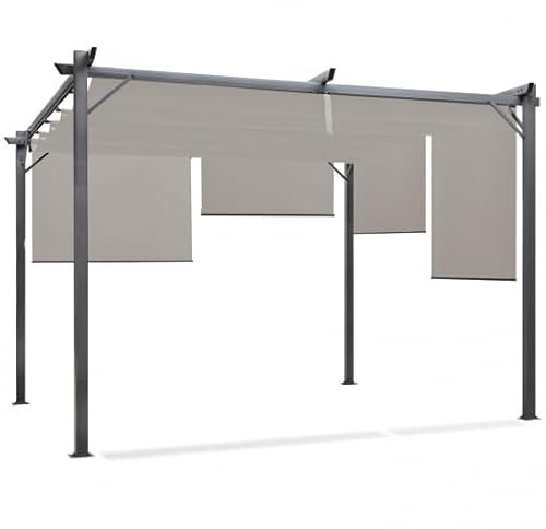 IDMarket - Pergola Sonderedition, einziehbares Dach, 3 x 4 m und 4 Jalousien, Taupe
