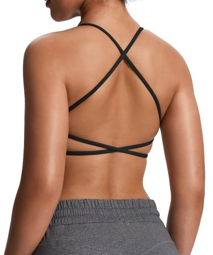 Aoxjox Women's Workout Sports Bras Fitness Trinity Ivy Low Impact Bra Yoga Crop Tank (Black, Medium)