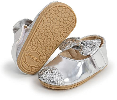 RVROVIC Baby Girls Ballerina Mary Jane Flats Toddler Girl Princess Dress Shoes Soft Infant Crib Shoes(6-12 Months Infant,3-Silver)