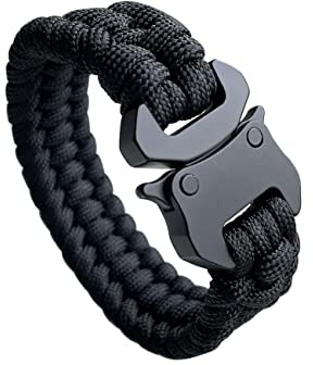 SU LIFE Parachute Cord Bracelets Trilobite Weaved Paracord Bracelet with Side Release Buckle 8.7 inch Black Bracelet for Men Women 1 Set (Black)