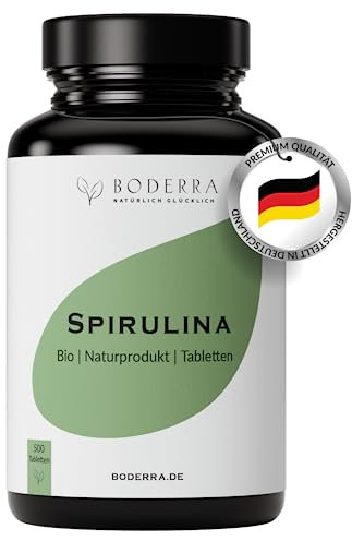 BODERRA® Spirulina Tabletten Bio Presslinge [HOCHDOSIERT] - 500 Stück Bio Tabletten aus reiner Spirulina Alge Vegan & Laborgeprüft - Jeweils 500mg Pro Stück - aus Spirulinapulver