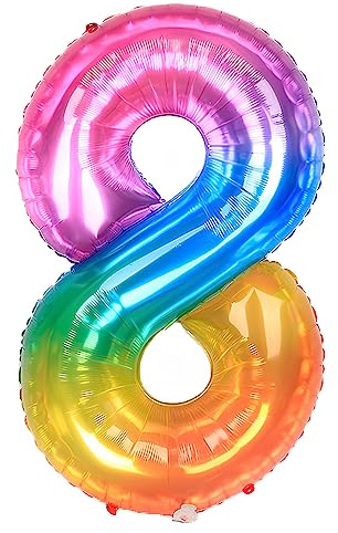 Ponmoo 40 inches Foil Balloons Numbers 8 Neon Rainbow (101cm), Inflatable Helium or Air, Giant Balloon Number 0-9, 10-29, 30-100, Grand Balloons for Anniversary Wedding Birthday Party Decoration