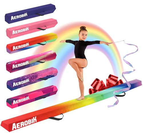 Aerobik Poutre de Gymnastique Pliable Rainbow | Enfants et Adultes | Housse Lavable et Interchangeable avec Zip | Rigide, Légère, Antidérapante | 3 Couches Revêtement Soft Touch | Original Corner