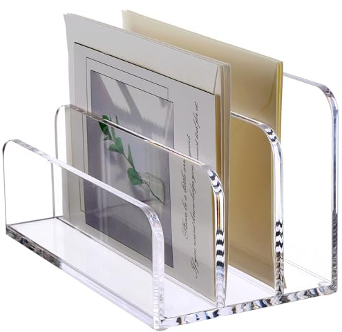 SANRUI Organizer per documenti in acrilico a 3 scomparti per scrivania, porta lettere verticale, classificatore di file per forniture per ufficio, trasparente