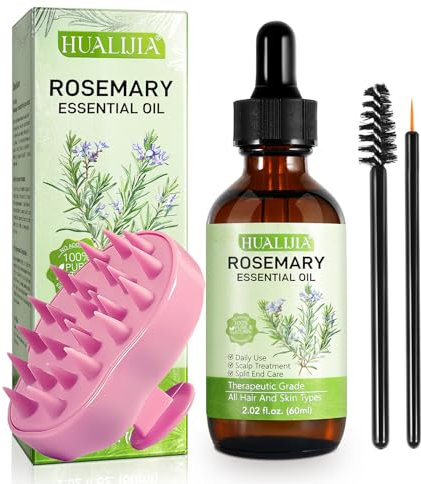 HUALIJIA Huile de Romarin pour Cheveux avec Cheveux Brosse Massage, 100% Pure Rosemary Oil 60ml - Stimule la Croissance des Cheveux, Nourrir le Cuir Chevelu e Renforcer les Cheveux