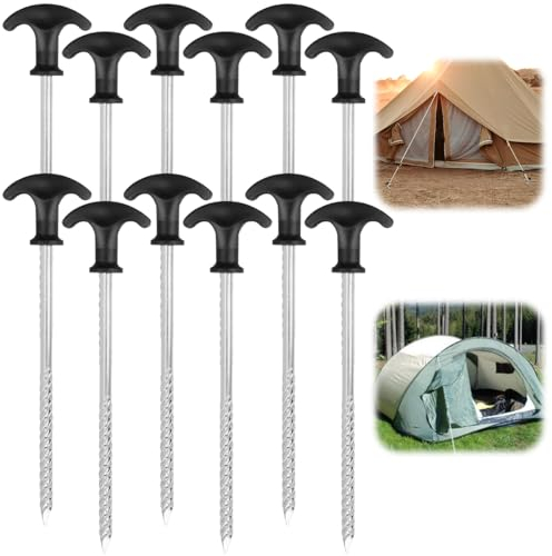 Forhome 12 Stück Zeltheringe, Eisen Heringe Zelt, 20cm robuste Erdnägel mit Gewinde,schraubheringe Camping für Camping und Outdoor - ideal für Wald, Wiesen, Gras, Sandboden