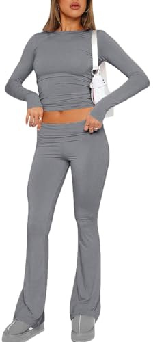 ROFUSSO Donne Autunno Due Pezzi Lounge Set Top a Manica Lunga e Pantaloni da Yoga Tuta da Ginnastica per Il Temp Libero, Set di Abbigliamento Sportivo per Il Fitness