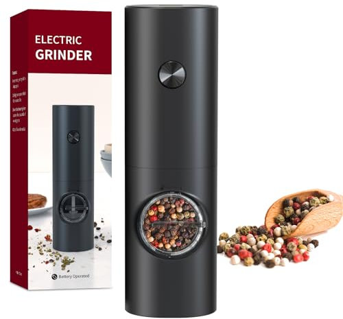 CIRCLE JOY Macinapepe Elettrico Macinaspezie a Batteria con Luce LED Bianca, Capacità 70ml e Ruvidità Regolabile, Nero