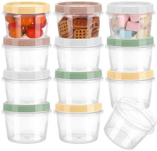 saerryor 12PCS Plastic Food Containers with Lids, 500ML Round Snack Pots Reusable Freezer Storage Boxes Stackable Food Prep Storage Containers, Dishwasher & Microwave & Freezer Safe, Style 1