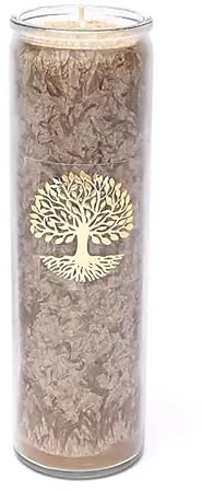 LivuX Candela a forma di albero della vita, marrone, 21 x 6,5 cm, circa 100 ore, fatta a mano, non profumata, cera di palma sostenibile, candela vegana per messa a terra, crescita e rituali spirituali