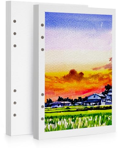 LIGHTWISH Papel de acuarela a granel, 100 % algodón, prensa en frío, 600 g/m², paquete de 2 unidades, 24 hojas A5, papel reemplazable perforado para artistas, adultos, estudiantes, 5.8 x 8.2 pulgadas