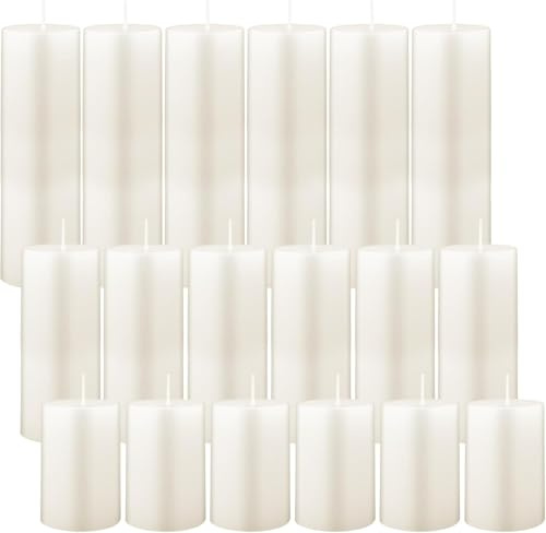 Lot de 18 Bougies Piliers Sans Parfum – 3 Tailles (2 x 3, 4, 6 Pouces) – Longue Durée, Anti-Goutte et Sans Fumée – Pour Mariage, Spa, Dîner, Cheminée, Maison