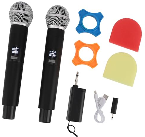 Diyeeni Trådlöst Mikrofonsystem, Dubbla VHF -handhållna Trådlösa Mic -uppsättningar, Arbetsområde 30 M, 10 Kanaler Dynamisk Mikrofon för Kyrkans Karaoke Tal Bröllop Parti Sång