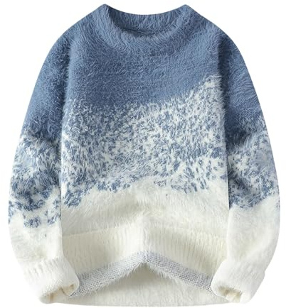 Generisch Jersey de invierno para hombre cálido noruego suéter de forro polar degradado de Navidad, suéter de punto grueso de la isla justa, suéter de otoño, suéter de trabajo para los días fríos