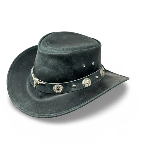 Albsales Lederhut Western Cowboy – Outdoor Hut Reiten, Wandern & Abenteuer Coal Black (DE/NL/SE/PL, Alphanumerisch, XL)
