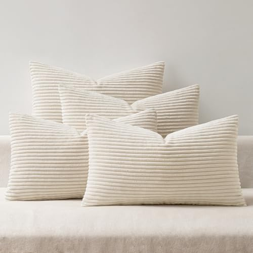 EMEMA Funda de cojín 40x60 cm de pana otoñal, juego de 4 fundas de cojín decorativas para sofá, cojín decorativo de pana, funda de cojín decorativa suave para sofá, sala de estar, dormitorio, color