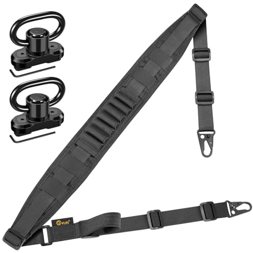 CVLIFE Two Point Sling Quick Adjust Rifle Sling with Removable Shoulder Strap with 7 Elastic Loops for 9mm-13mm Calibers Traditional Gun Sling with 2 Pack 360° Metal Sling Swivels