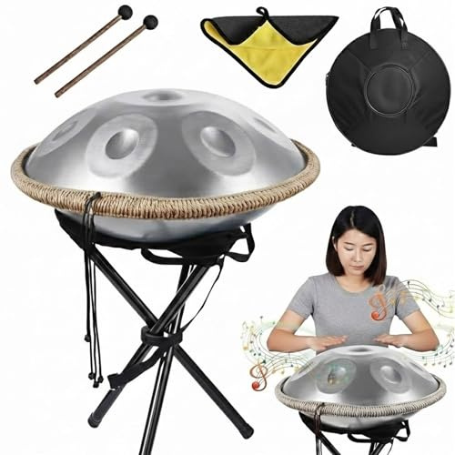 Tambor de Mano de 440 Hz/432 Hz para Adultos, Handpan de Mano de Acero para Principiantes, Hand Drum 22 Pulgadas, 12 Notas para Meditación y Relajación(Silver,432HZ/22inch/10Note)