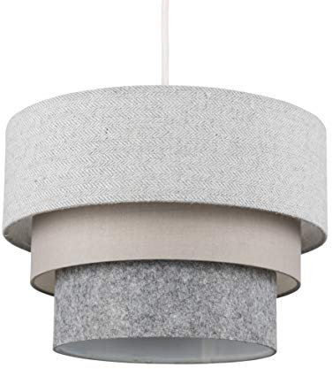 MiniSun | Round Modern 3 Tier Fabric Ceiling Pendant Light Shade in Herringbone | Pendant Lights, Home Décor & Improvement Essential | 300mm Shade Width