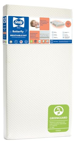 Sealy Baby Butterfly Knit Breathable Crib Mattress, GREENGUARD GOLD Certified, Made in USA, Premium Foam, Washable Easy to Clean Cover, Toddler Bed Fit, Safety & Quality Tested, 52x28