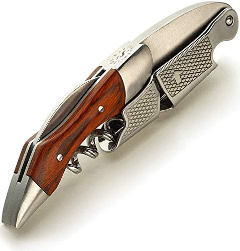 Cavatappi Professionale, Doppia Leva con Smorzamento, Apribottiglie Vino Scelta di Sommeliers e Camerieri, Tagliacapsule, Acciaio Inox di Gradi 420 Forte per Bottiglie da Birra