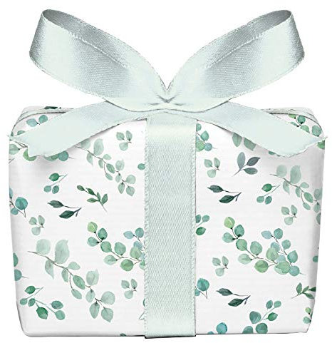 Geschenkpapier 5er Set 5 Bögen Eukalyptus Grün Weiß, für jeden Anlass Geburtstag Taufe Kommunion Konfirmation Ostern Hochzeit Weihnachten, gedruckt auf PEFC zertifiziertem Papier, 50 x 70 cm