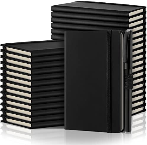 Confezione da 36 quaderni tascabili con 36 penne nere formato A6 carino piccolo quaderno a righe a righe mini blocco note con copertina rigida e portapenne per ufficio scolastico, 3,7 x 15,7 cm