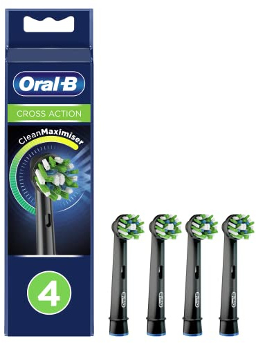 Oral-B CrossAction Testine per Spazzolino, 4 Pezzi, Cartucce per Spazzolino Elettrico, con CleanMaximiser, Nero