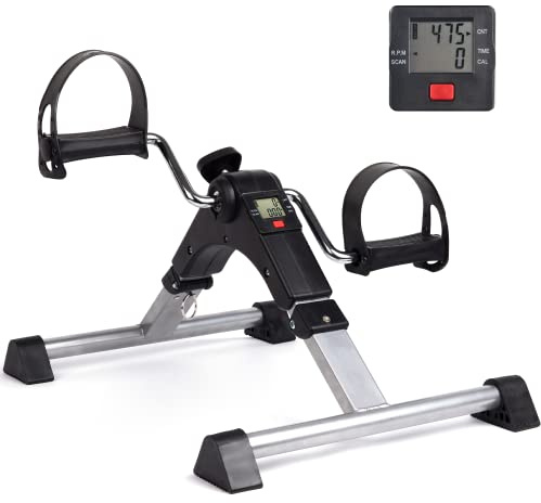 Icedeer Under Desk Bike Folding Pedal Exerciser for Seniors - Portable Mini Exercise Bike Foot Pedal Exerciser with Electronic Display for Legs and Arms Sitting Workout