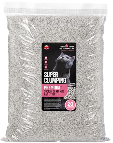 Natural Super Clumping Cat Litter 20L, Unscented Bentonite Clay, Highly Absorbent, Non-Toxic, Low Dust, Odour Control, Premium Clumping Sand