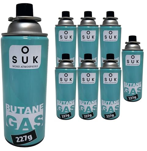 SOUK ONE Cartouche de gaz butane de qualité supérieure - 227 g - Type MSF-1a - Valve à baïonnette - Réchaud de camping - Chauffage à gaz butane - 8 x 227 g