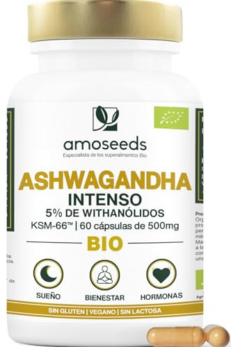 Ashwagandha BIO KSM-66™ | Alta Potencia, 1000mg | 5% withanólidos | Extracto de raíz de Ashwagandha Orgánica | Sueño, Bienestar, Energía | Primera Calidad