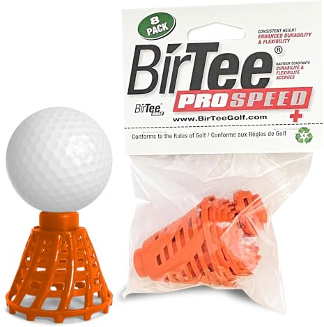 BirTee Golf Tees - PRO Speed Plus with Flexibility & Durability - 8 Pack. Indoor Golf Tees/Golf Simulator Tees/Winter Plastic Golf Tees (Orange)