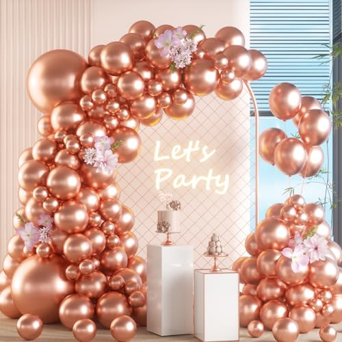Guirnalda de globos Metal Oro rosa, 105 Piezas 5 10 12 18 pulgadas Guirnalda Globos Cumpleaños Oro rosa, Kit de arco de guirnalda de globos para Cumpleaños Fiesta Baby Shower Bodas Decoración