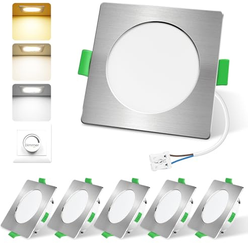 ALUSSO LED Einbaustrahler 230V Dimmbar 68mm, 4W 310LM Eckig LED Spots, 3CCT 3000K Warmweiß 4000K Neutralweiß 6500K Kaltweiß, IP44 Deckenspots für Badezimmer Küche, 6er Set