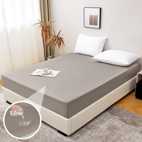 Aisprts Spannbettlaken 180x200cm Wasserdichtes Bettlaken mit Rundumgummi rutschfeste Spannbetttücher Atmungsaktiver Matratzenschoner Inkontinenz Spannbettlaken Höhe bis 30 cm, Hellgrau