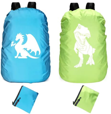 Anyingkai Lot de 2 Housse de Protection Contre la Pluie pour Sac avec Bande Réfléchissante,Housse de Imperméable pour Protection Sac,Housse de Pluie pour Cartable,Housses de Pluie pour Sac à Dos