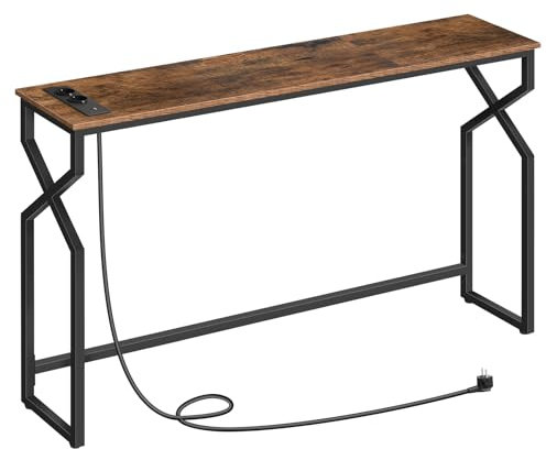 MAHANCRIS Mesa Consola, Mesa de Entrada de 114 cm con Base de Carga y Puertos USB, Aparador Estrecho para Pasillo, Entrada, Salón, Marrón Vintage ACTHR113UE01