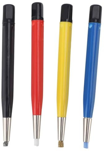 Zwfjcmsa 4 klocka rostrengöring penna skrapborste penna set bärbar glasfiber nylon stål mässing för elektriska kretskort, visat