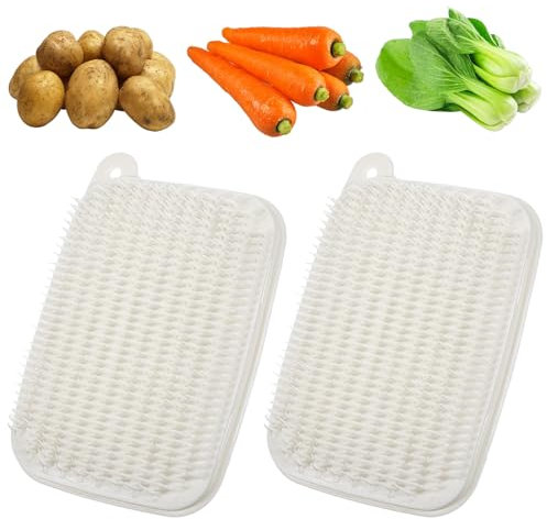 Mabor 2 spazzole per verdure in plastica, per capelli duri, con foro di sospensione, in plastica PE, per patate, carote, radice di loto, frutta (12 cm)