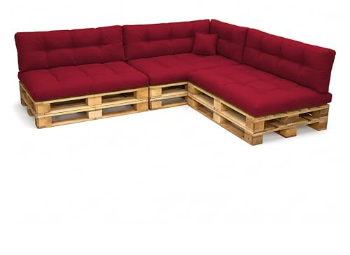 POKAR Palettenkissen Palletenauflagen Palettenpolster Palettensofa Palettenmöbel 8er Set: Sitzkissen 120x80 + Rückenlehne 120x40, Dunkelrot