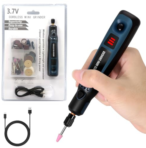 Elektrischer Gravierstift mit 50 Bits | 3-Gang-Regler (bis zu 15.000 U/min) | Akku & USB-aufladbare Multifunktions-Graviermaschine für Schmuck, Holz, Metall, Glas | Kompakt und DIY Benutzerfreundlich