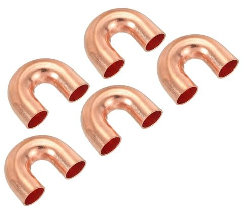 PATIKIL 3/8 OD 21x27mm Elbow Copper Pipe Fitting, 5Pcs 180 Degree Bend Welding Sweat Solder Connection for HVAC Air Conditioner Plumbing