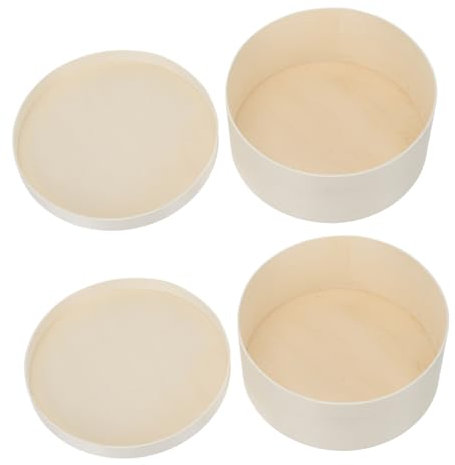 Cabilock 2pcs round Wooden Food Container Cake Boxes for Cheesecake Packaging, Environmentally Friendly and Odourless, Beige Natural Style for Home Baking and Food Storage