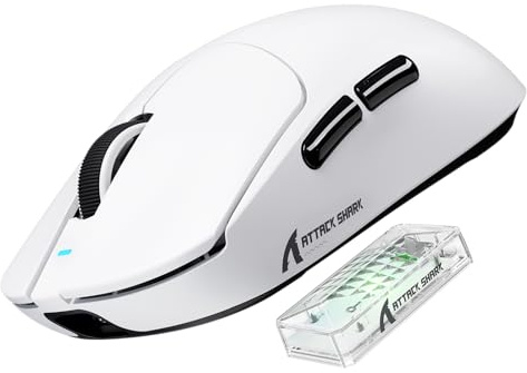 MAMBASNAKE x Attack Shark X8ULTRA 8000Hz 55g Souris Gaming Sans Fil, 42000DPI, PAW3950MAX, Nordic 52840, Convient aux Grandes Main, Revêtement rafraîchissant, BT/2.4G/Filaire, Configuración Web, Blanc