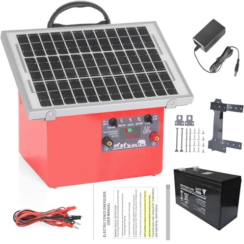 32KM ClôTure éLectrique avec batterie, 9,5 kV Berger électrique Contrôleur pour chevaux, 0,5 J Clôture électrique pour élevage d'animaux de berger, pour ferme, pâturage, jardin