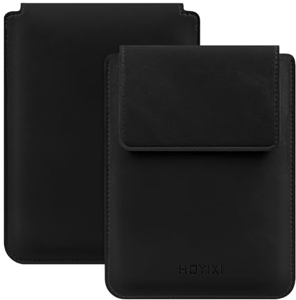 HoYiXi Funda Universal para 7 Kindle Paperwhite 2024/6.8 Paperwhite 2025-2021,Compatible Kobo/Voyaga/Pocketbook/Tolino E-Book Funda de Cuero Ligero Bolsa para Ebook de 6.8-7 Pulgadas,Negro