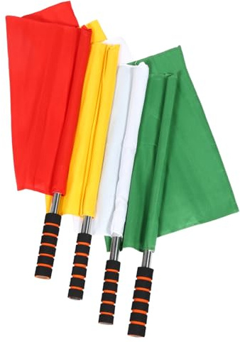 Alipis Bandiere di Segnalazione per Arbitri Calcio Set 4 Pezzi in Acciaio Inox Impugnatura Antiscivolo Colorate per Atletica, Rugby e Competizioni Sportive All’aperto